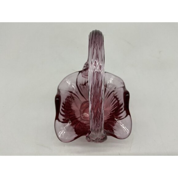 Footed Vintage Fenton Plum Art Glass Basket with Applied Handle 6" Tall Marked - Picture 11 of 16